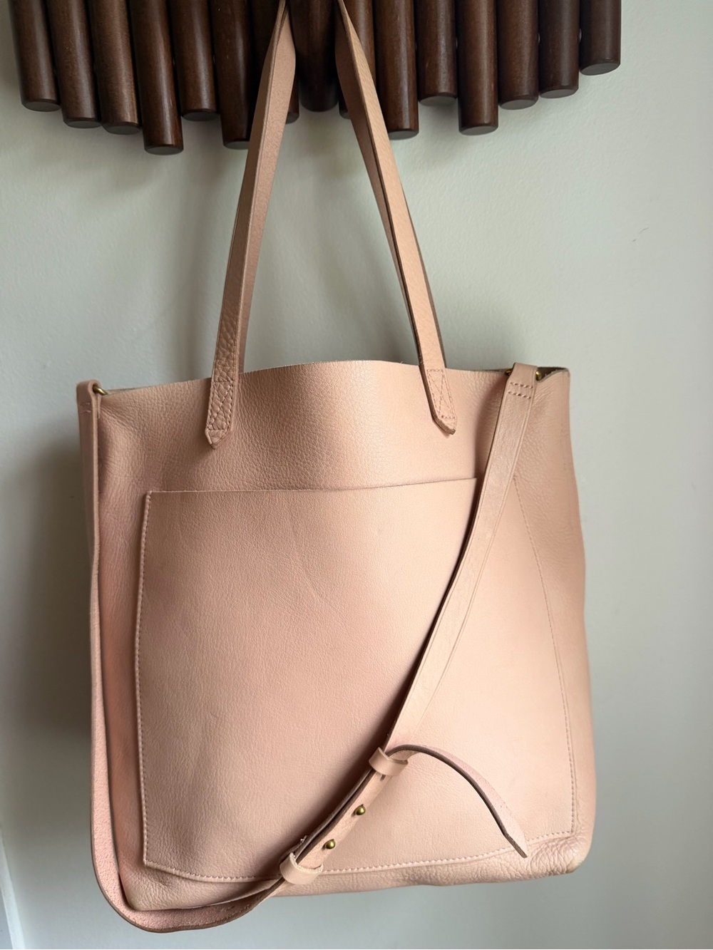 Madewell Blush Pink Leather Tote with Front Pocket